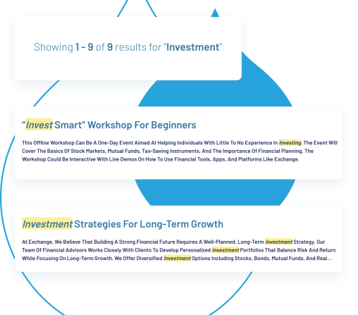 Acquia Search screenshots showing enhanced ability to pick up on specific keywords